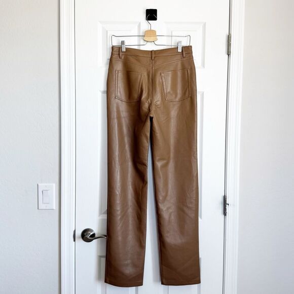 ARITZIA Wilfred The Melina High Waisted Vegan Leather Pants Taupe Size 8 Tall - Picture 8 of 14
